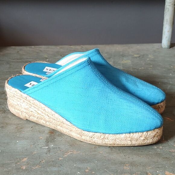 NWOT Venezia Silk Espadrilles Wedge Heel NOS Size 8 Striking Blue Handmade Y2K - Picture 8 of 13